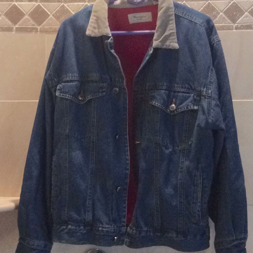 DENIM JEAN FLEECE LINED JACKET blue